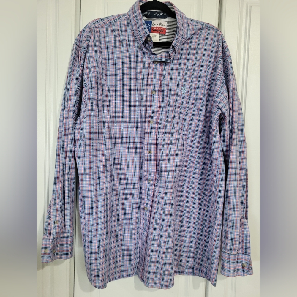 Wrangler George Strait Cowboy Cut Collection Men's Blue Plaid Shirt, Size XL